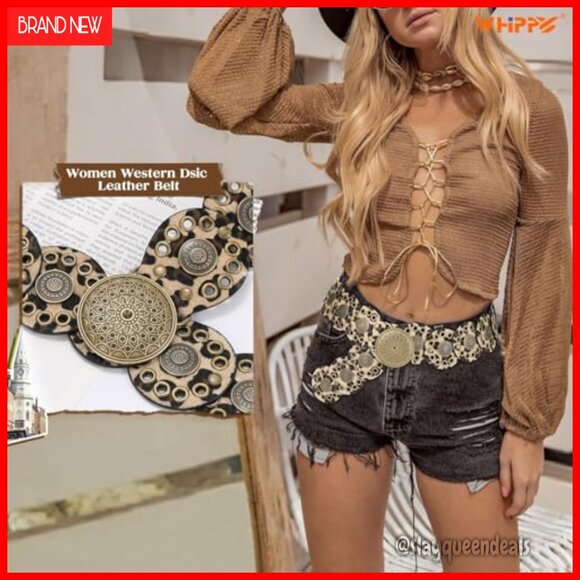 Vintage Western Disc Belt PU Leather Boho Waist Belt for Dresses Jeans main image 5